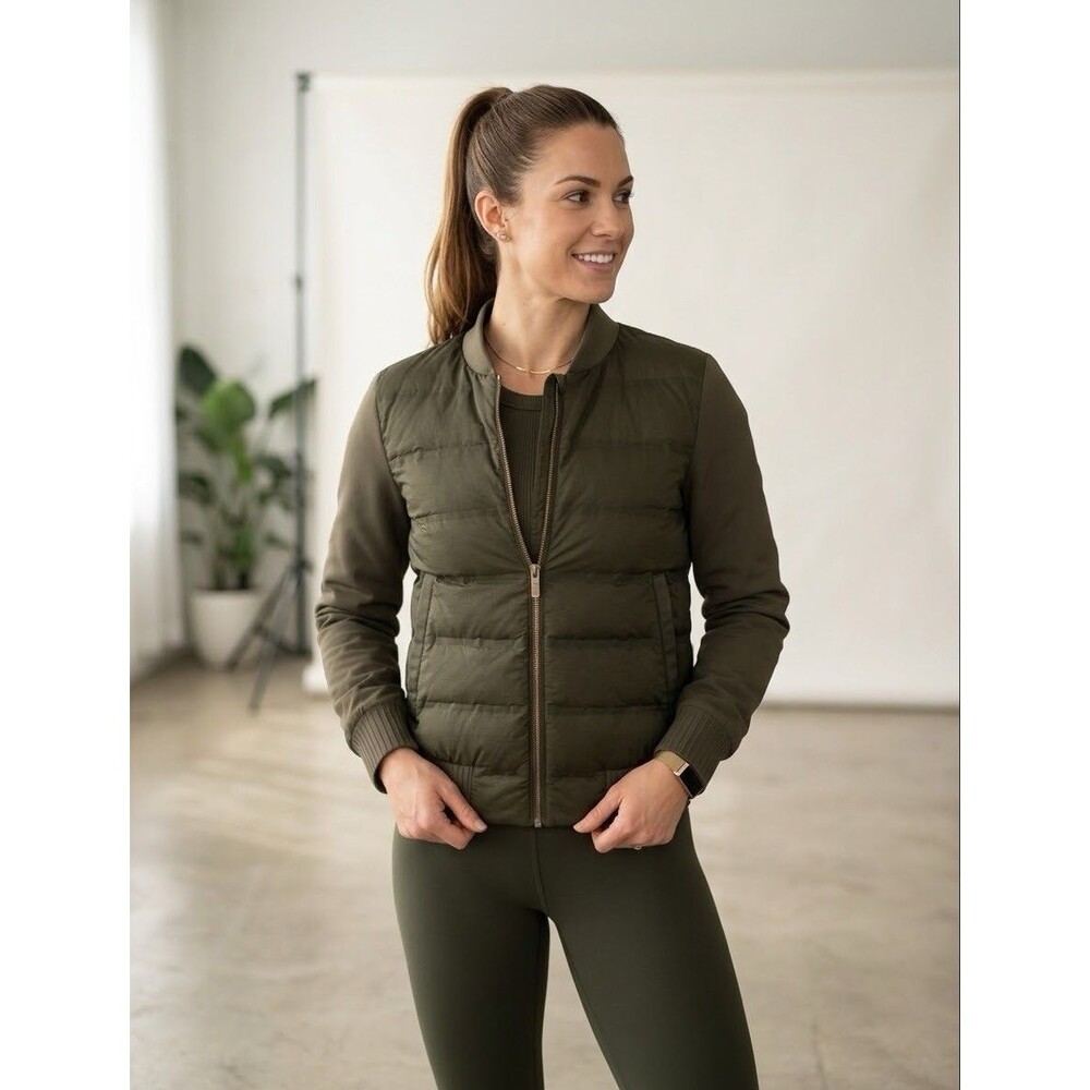 NWOT Lululemon Reversible Down Bomber Jacket Olive Green Puffer Women's Size 6
